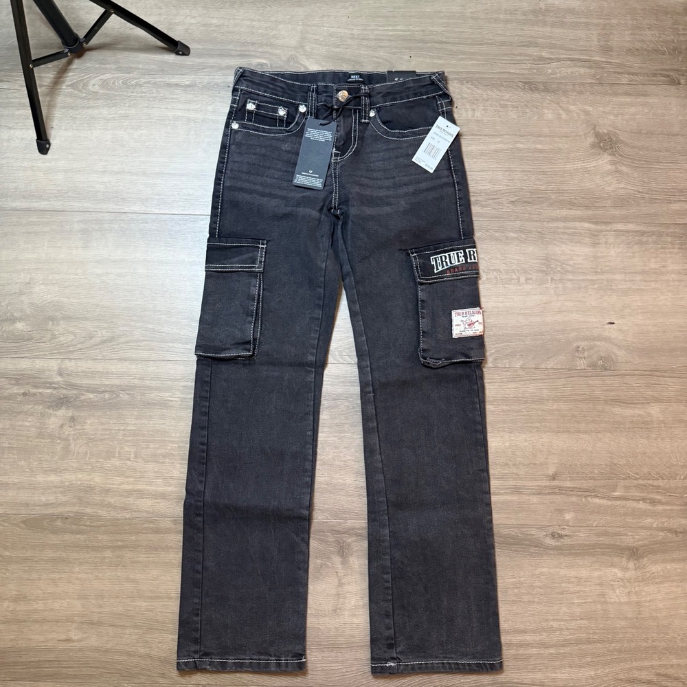 True Religion Ricky Relaxed Straight Cargo Jeans Kids Size 12 Black
